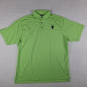 FJ Foot Joy Polo Shirt Mens Large Green Blue Striped Performance Golf‎